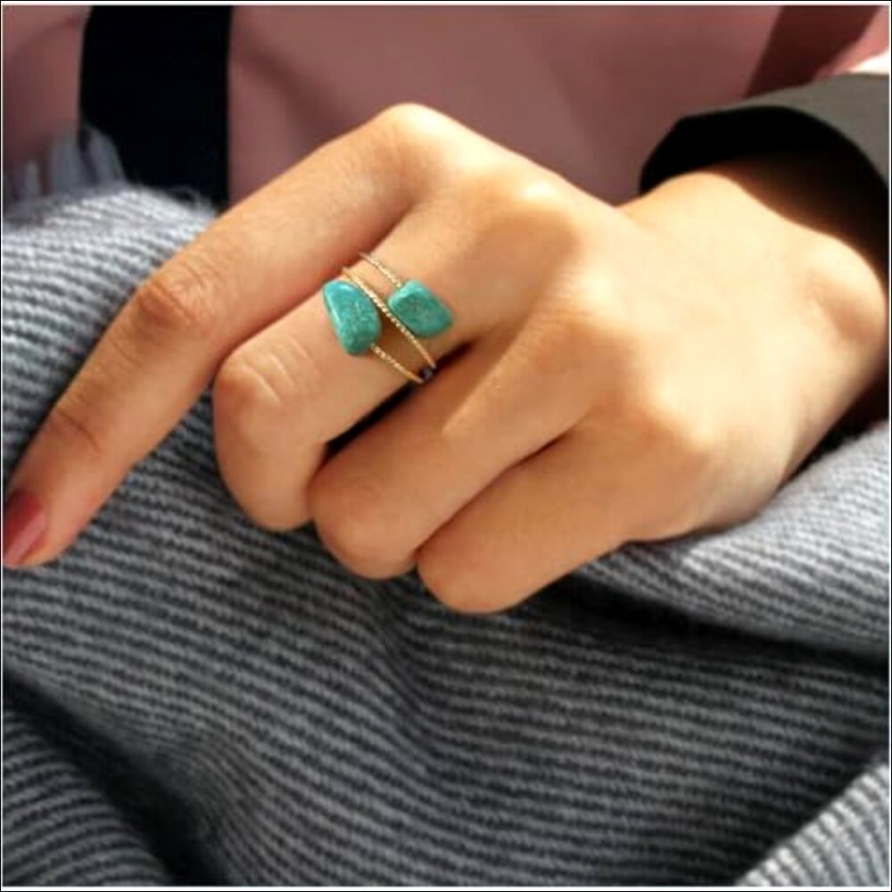 Gold-Plated Adjustable Statement Ring With Turquo… - image 4